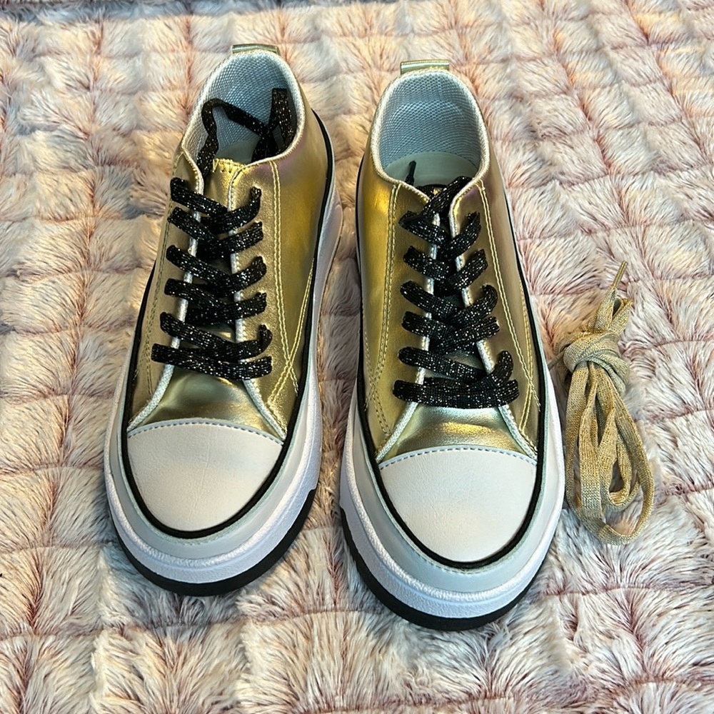 MKS Beautiful Gold Sneakers size 6 with extra Gold Laces